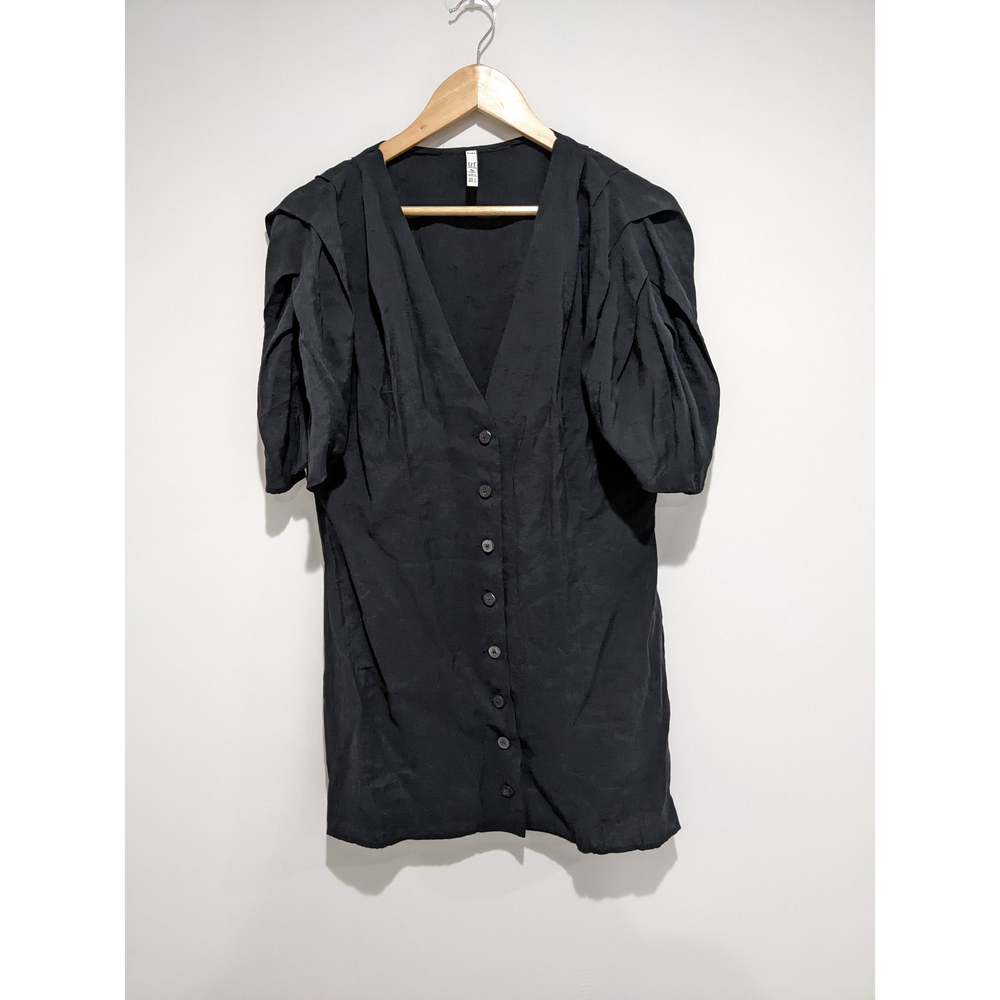 Zara Black Tencell Puff Sleeve Shift Dress Size Small